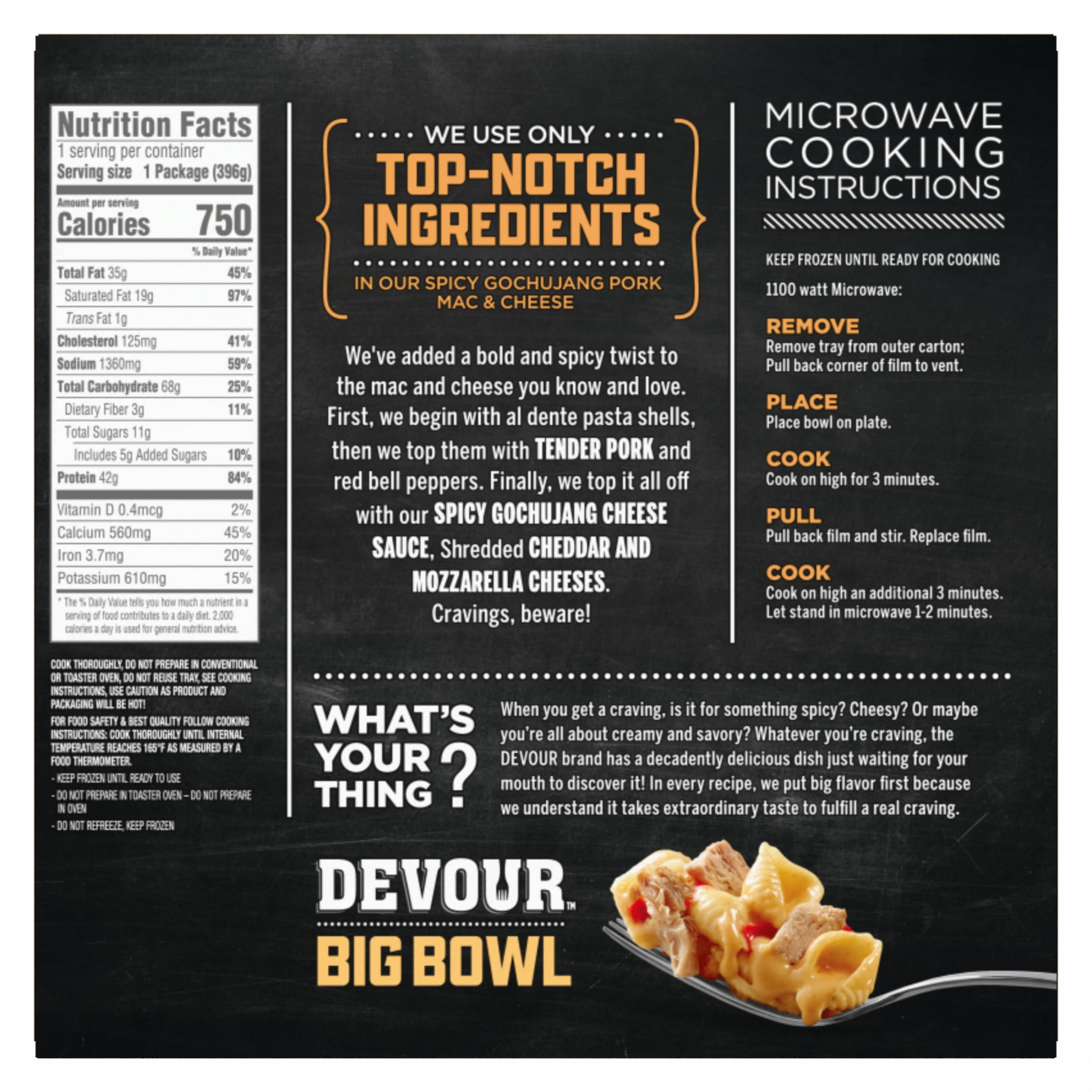 Devour Big Bowl Spicy Gochujang Pork Mac & Cheese, 14 oz Box
