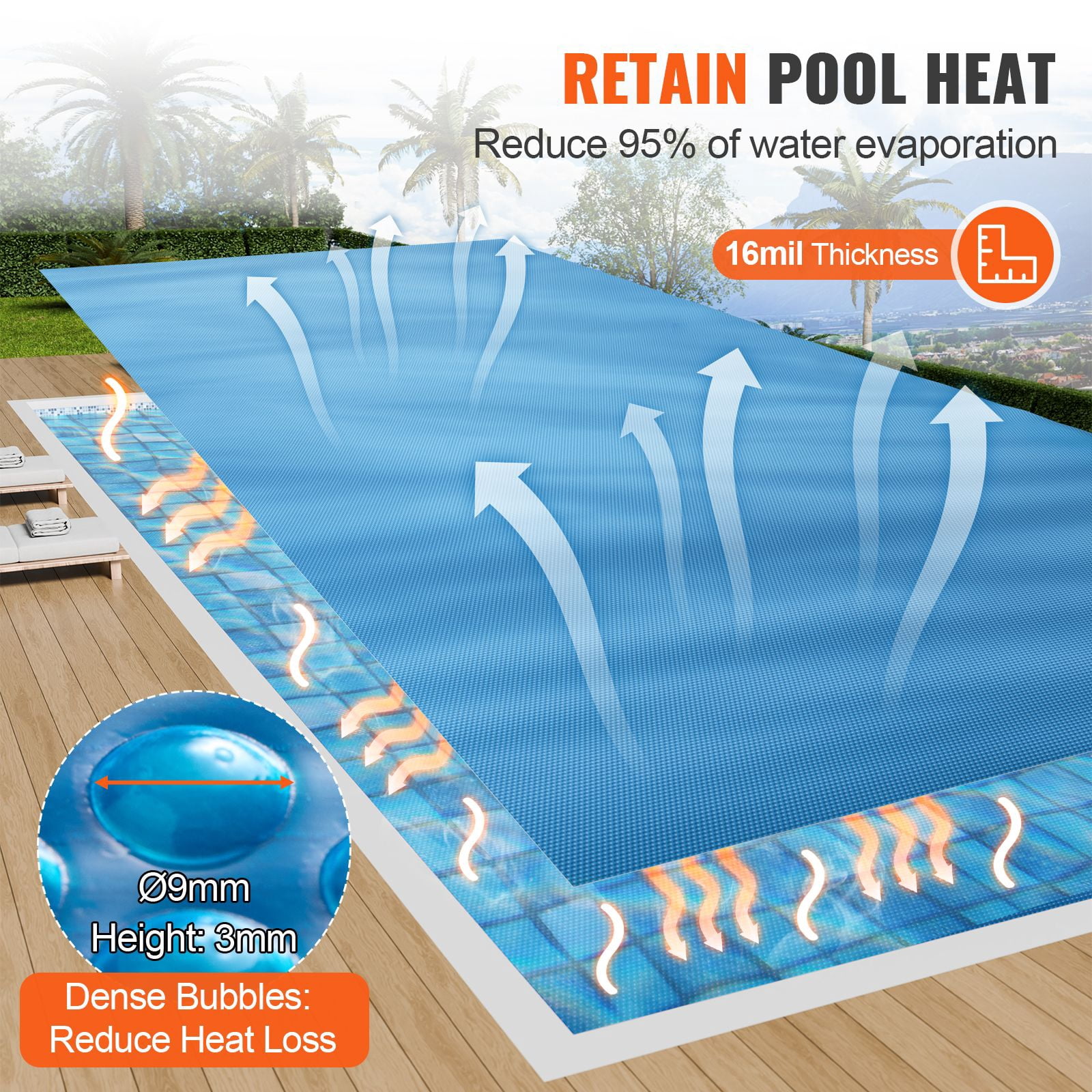 Solar Pool Cover, 28 x 14 ft Rectangle Solar Blanket for Pools, Inground Above Ground Swimming Pool Solar Cover, 16 mil Solar Covers, Blue
