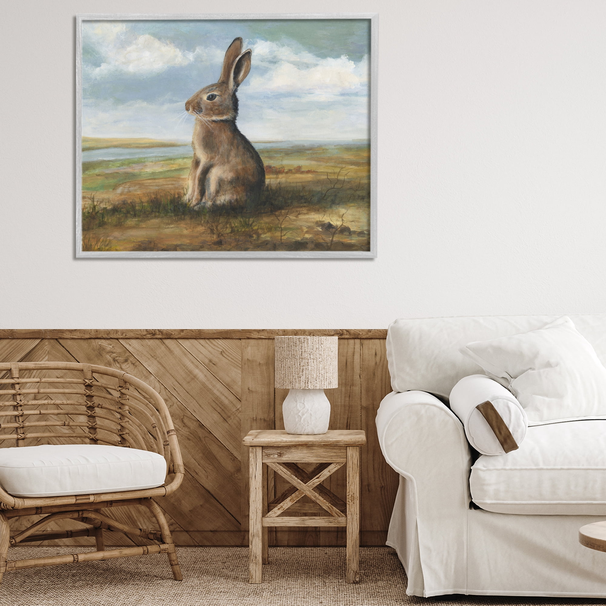 Stupell Industries Classic Rabbit in Countryside Gray Framed Giclee Art, design by Michael Willett