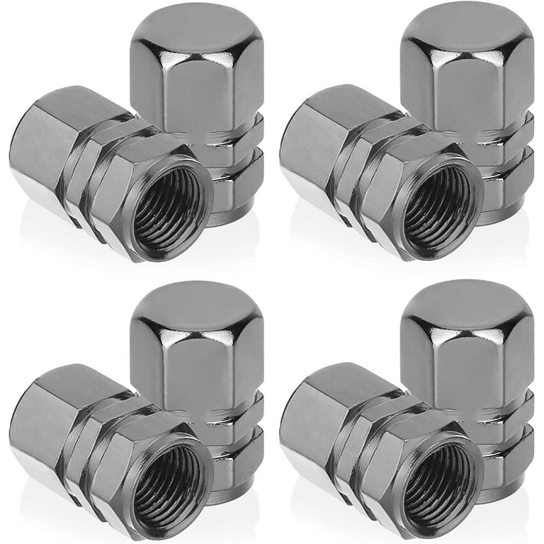 Grey Tire Valve Stem Caps for Car Aluminum Alloy Car Tyre Valve Dust Caps Easy Grip Hexagon Valve Stem Covers Replacement Dust Cap with O Ring