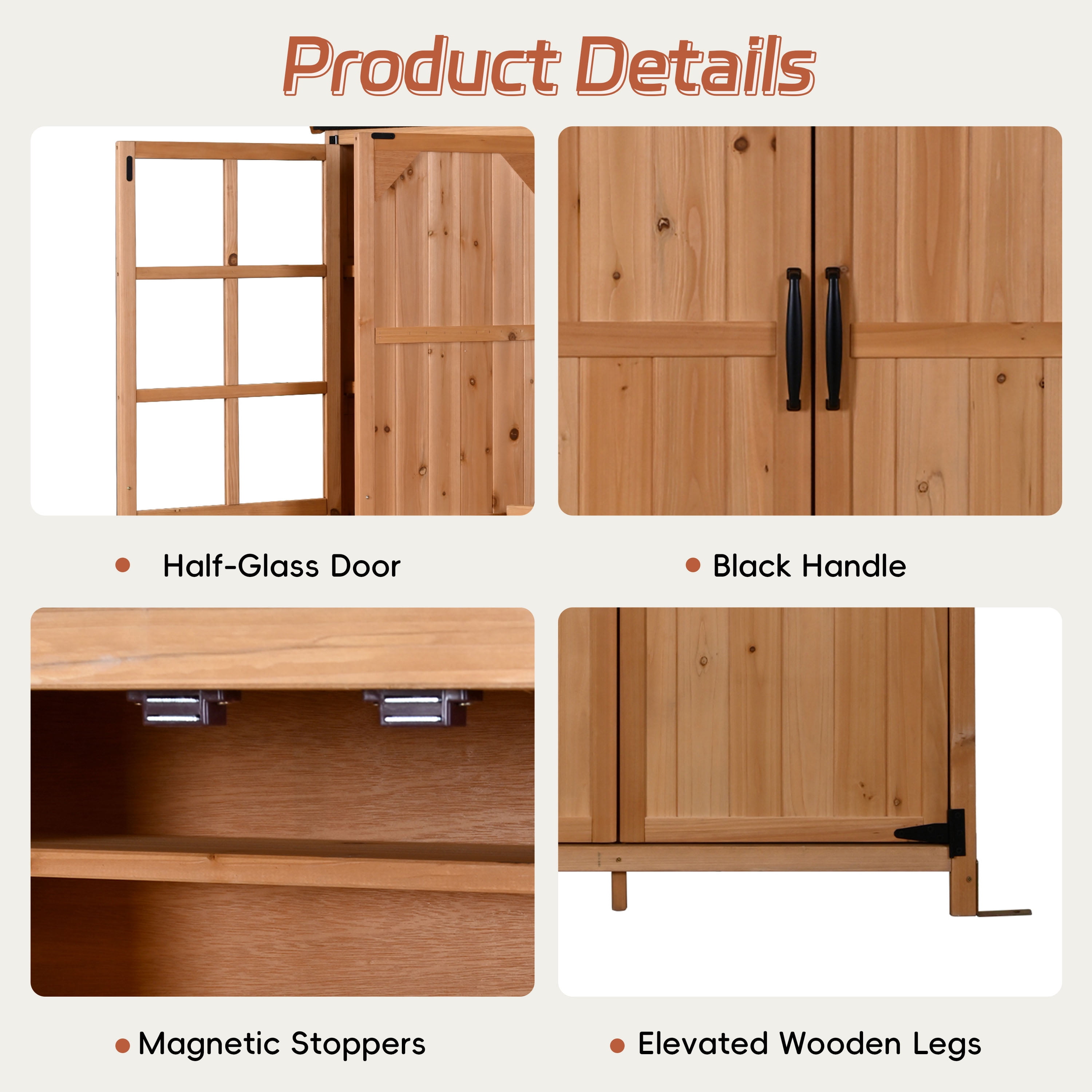 Harper & Bright Designs Patio Garden Shed Storage, Wood Outdoor Storage Cabine with Doors and Shelves Drawers, Tall Patio Shed with Workstation and Waterproof Roof for Backyard, Natural