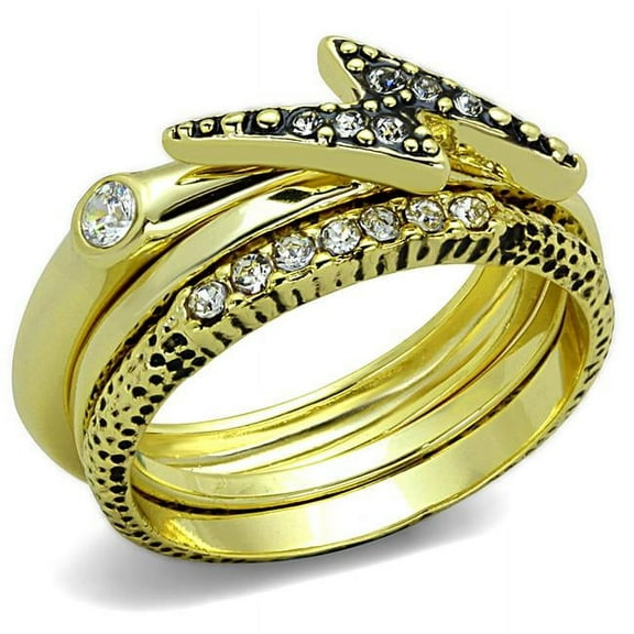 Alamode LO3651-6 Women Gold Brass Ring with Top Grade Crystal in Clear - Size 6