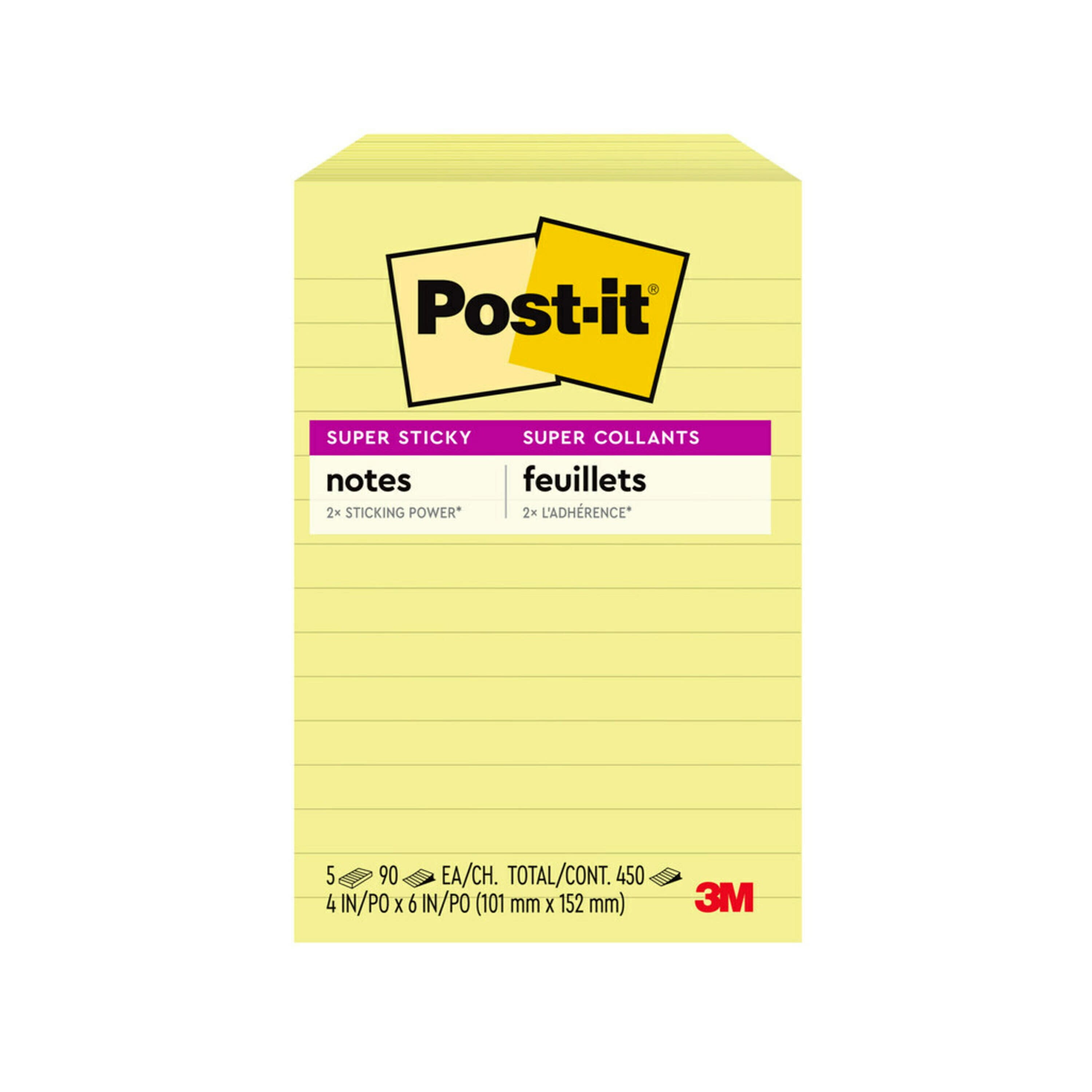 Post-it Super Sticky Notes, 4x6 in, 5 Pads/Pack, 90 Sheets/Pad,  Exclusive Bright Color Collection, Aqua Splash, Acid Lime, Sunnyside, Guava
