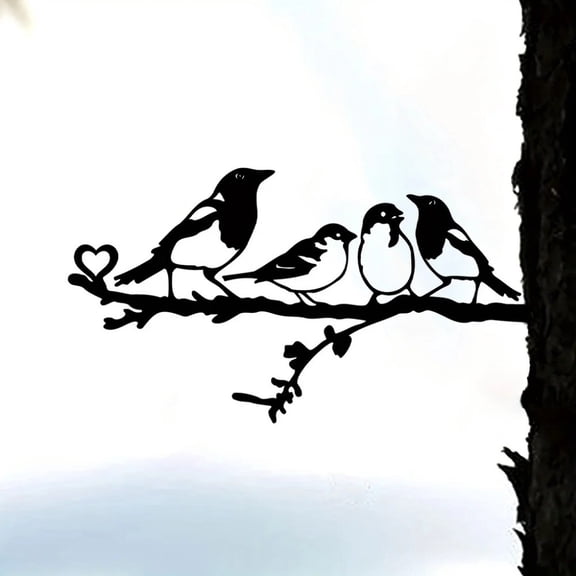 HELLOYOUNG 4 Birds on Branch Metal Wall Art Large Black Iron Sculpture for Outdoor Garden Porch Patio Living Room Home Decor