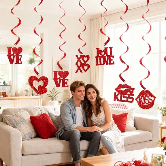 Romantic Valentine's Day Garland Decorations Set - Heart Shaped Handmade Fabric Wall Hanging for Bedroom Wedding Party Office Window Decor