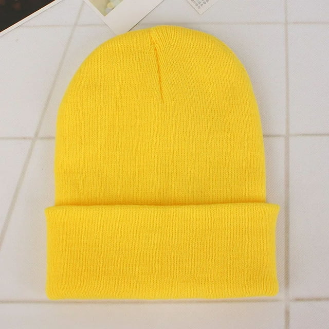 Beanie Winter for Women Men Boys Girls Crochet Skullies Hat Solid Color Unisex Autumn Knitted Beanies Cap Wild Accessories yellow Head 45-60cm
