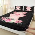 thumbnail image 3 of Manfei Kawaii Pig Twin Sheet Sets,Rustic Flower Floral Twin Fitted Sheet,Pink Black Flat Sheet For Kids Girl,Breathable Home Decor,3 Pieces, 3 of 7