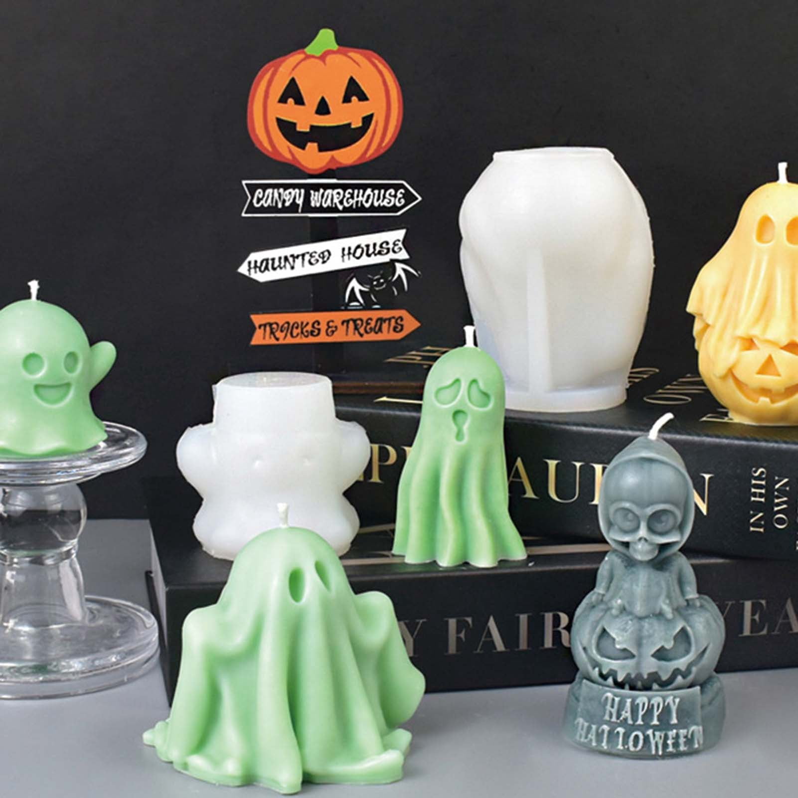 Moules à Bougie Silicone Halloween - 3 Formes Citrouille Fantôme 3D - Pour Résine époxy, Savon, Décoration