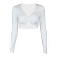 thumbnail image 2 of Top de manga larga con cuello en V y aberturas para mujer: jersey ajustado, color liso para combinar con otras prendas o para salidas elegantes, 2 of 8