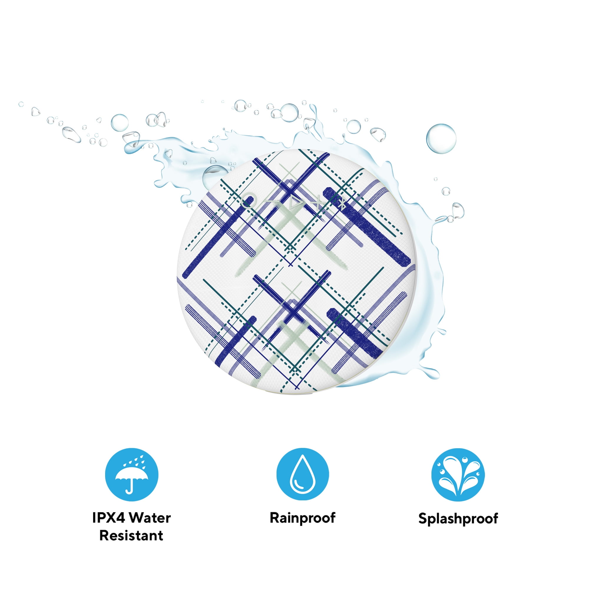onn. Portable Bluetooth Speaker | IPX4 Water Resistant | Round Wireless Speaker, Green Navy Lines