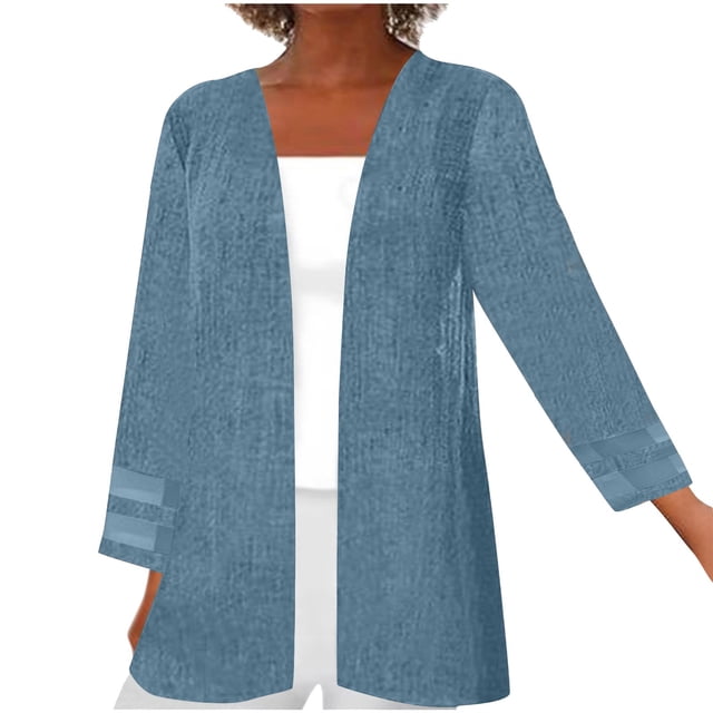 Timegard Lightweight Cardigan for Women Plus Size Front Open Breathable 3/4 Sleeve Jackets Fall Fashion