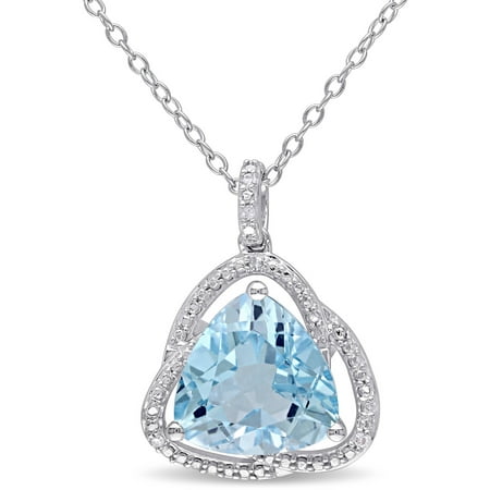 Tangelo 4-1/5 Carat T.G.W. Sky Blue Topaz and Diamond-Accent Sterling Silver Halo Pendant, 18
