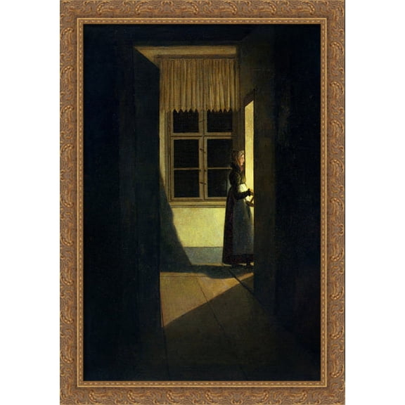 Woman with a candlestick 28x40 Large Gold Ornate Wood Framed Canvas Art by Caspar David Friedrich