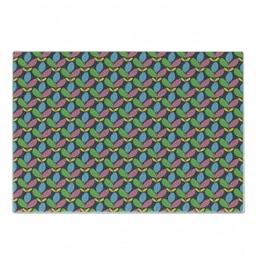 Nursery Cutting Board, Cartoonish Abstract Leaves on Thin Branch Colorful Twig Graphic Print, Decorative Tempered Glass Cutting and Serving Board, in 3 Sizes, by Ambesonne