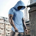 thumbnail image 3 of Fanxing Mens Short Sleeve Hoodies Summer Athletic Workout T-Shirts with Hood Breathable Fitness Stretch Sunscreen Tops Light Blue,XXXL, 3 of 7