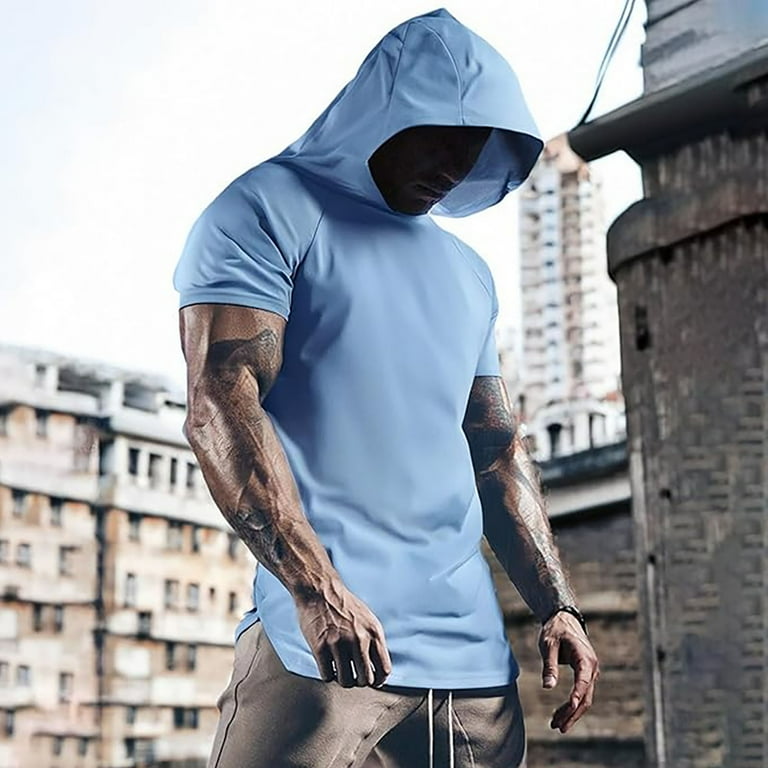 ohmzyzo Mens Workout Hoodie Short Sleeve Lightweight Shirt With