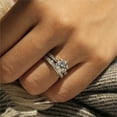 thumbnail image 5 of QIQUWOHUL Rhodium Plated Heart Shaped Engagement Bridal Anniversary Promise Wedding Band Ring Set, 5 of 6