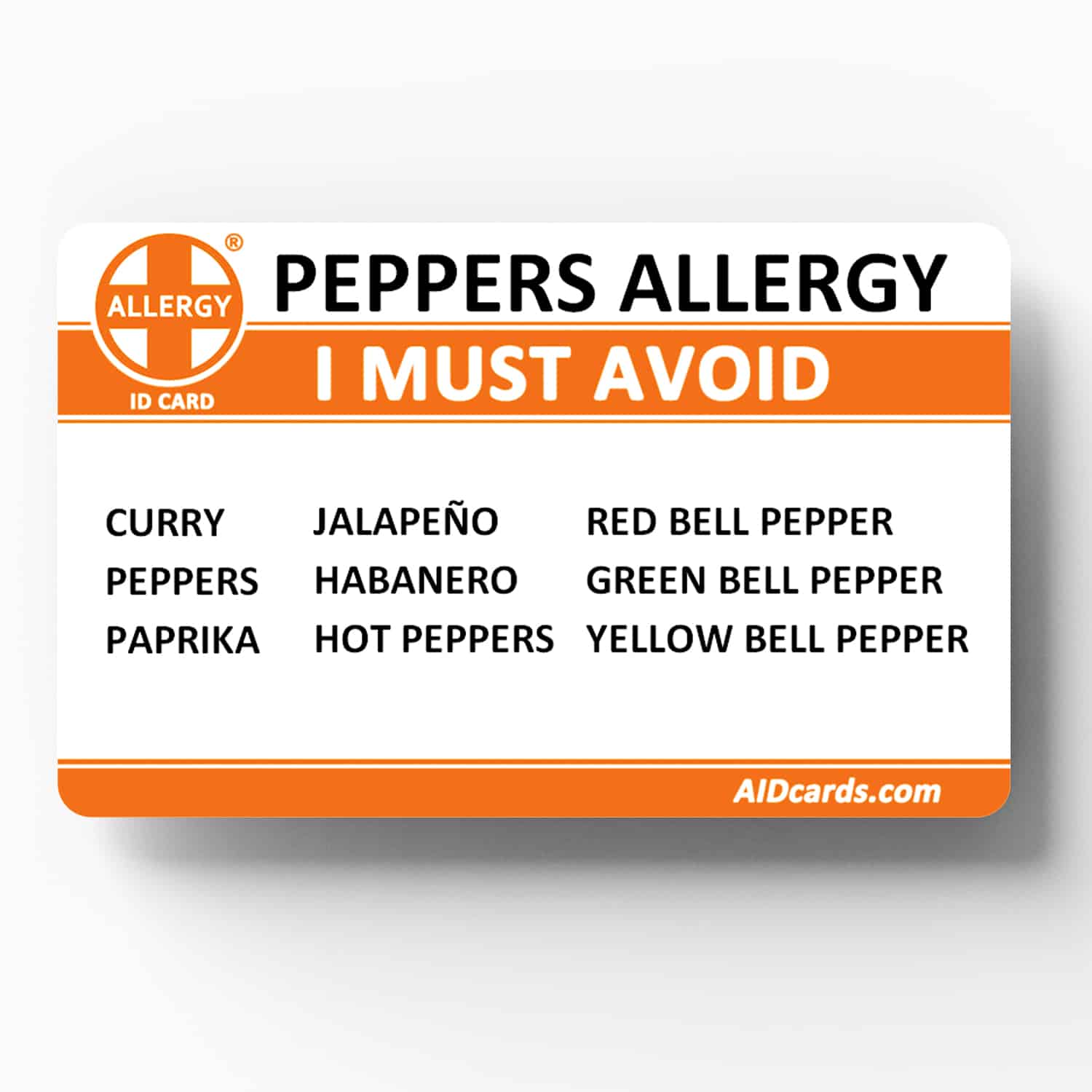 Allergy ID Card Peppers Allergy