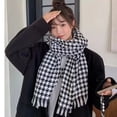 thumbnail image 3 of Women Black White Scarf Autumn Winter Scarf Women Black White Plaid Print Tassel Trim Thick Warm Shawl Versatile Long Wrap Classic Tassel Scarf, 3 of 8