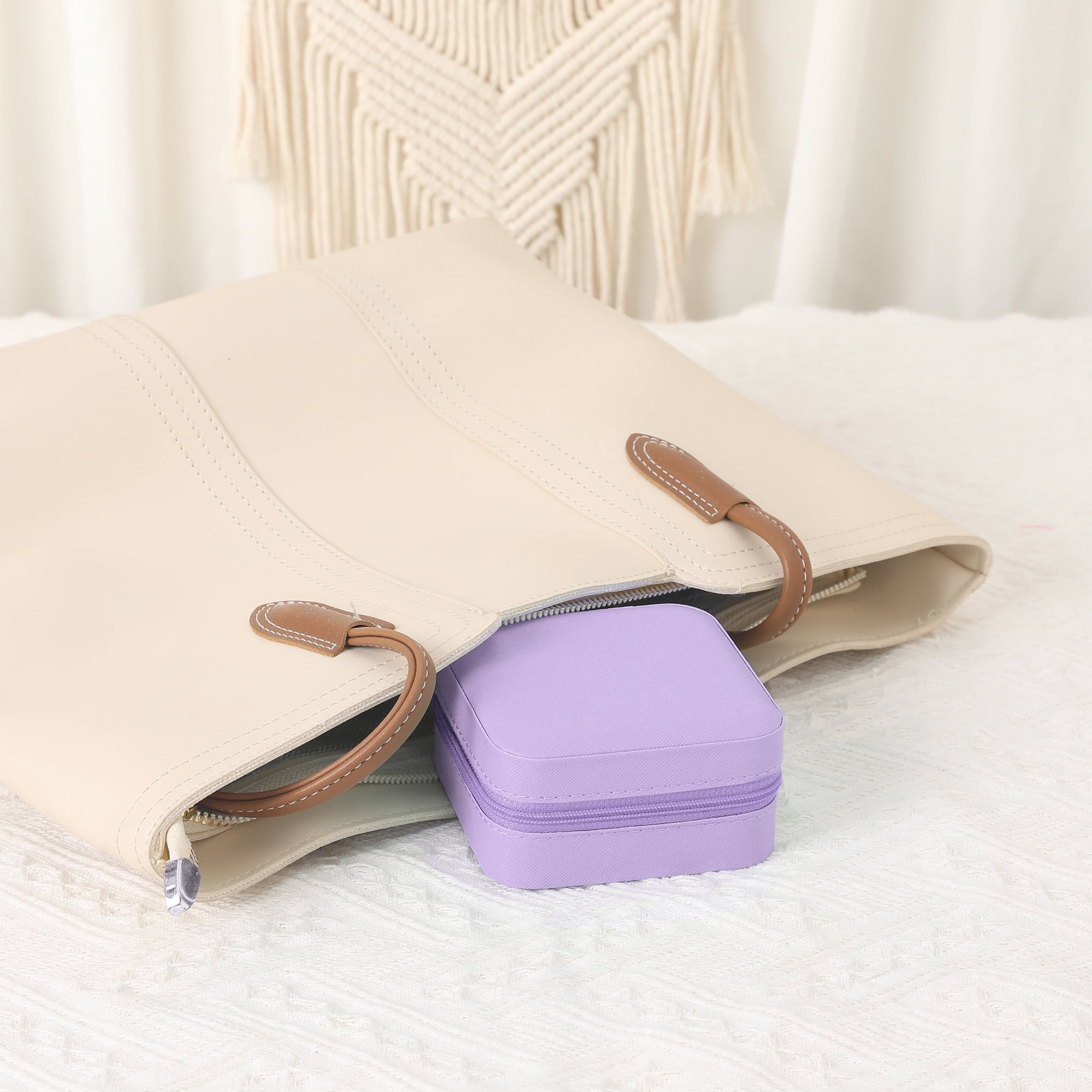 Unique Bargains Mini Travel Jewelry Box with Mirror Purple