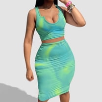 Tbopshirt Women's 2 Piece Outfits Plus Size Fashion Women Summer Print Casual SLeeveless Top Skirt Set Wide Leg Pants