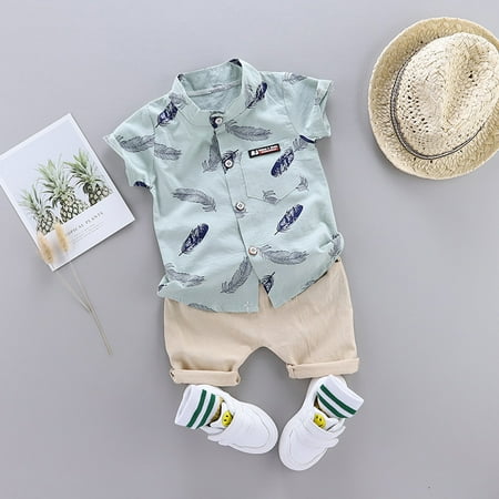 

Yubatuo 1-4Years Infant Baby Boys Clothes Set Cartoon T-shirt Tops+Shorts Summer OutfitsGreen80