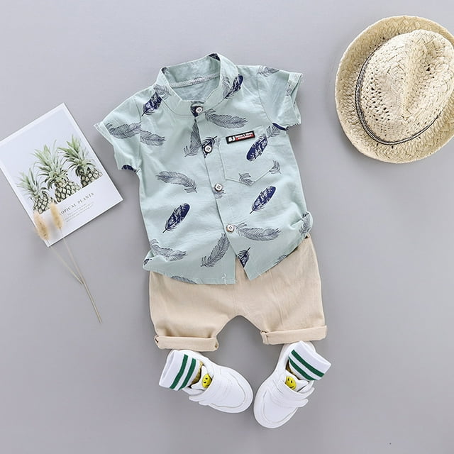 LSLJS Ensemble de Shorts pour Bébé Garçon Tenue Hawaïenne, Chemise à Manches Courtes Florale Dessin Animé + Shorts