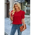 thumbnail image 3 of Wiholl Short Puff Sleeve Sweaters for Women Knit Tops 2026 Trendy Crewneck Striped T Shirts Casual Summer Blouses, 3 of 8