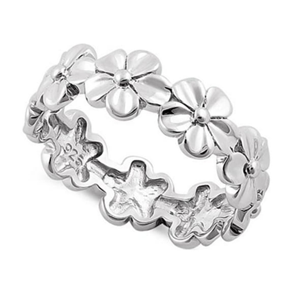 925 Sterling Silver Oxidized Platinum Plated Plumeria Eternity Women Valentines Day Gifts Ring