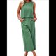 thumbnail image 2 of Conjunto de Dos Piezas de Verano para Mujer: Top Corto Sin Mangas con Cuello Redondo y Pantalones Anchos con Bolsillos. Verde M, 2 of 10