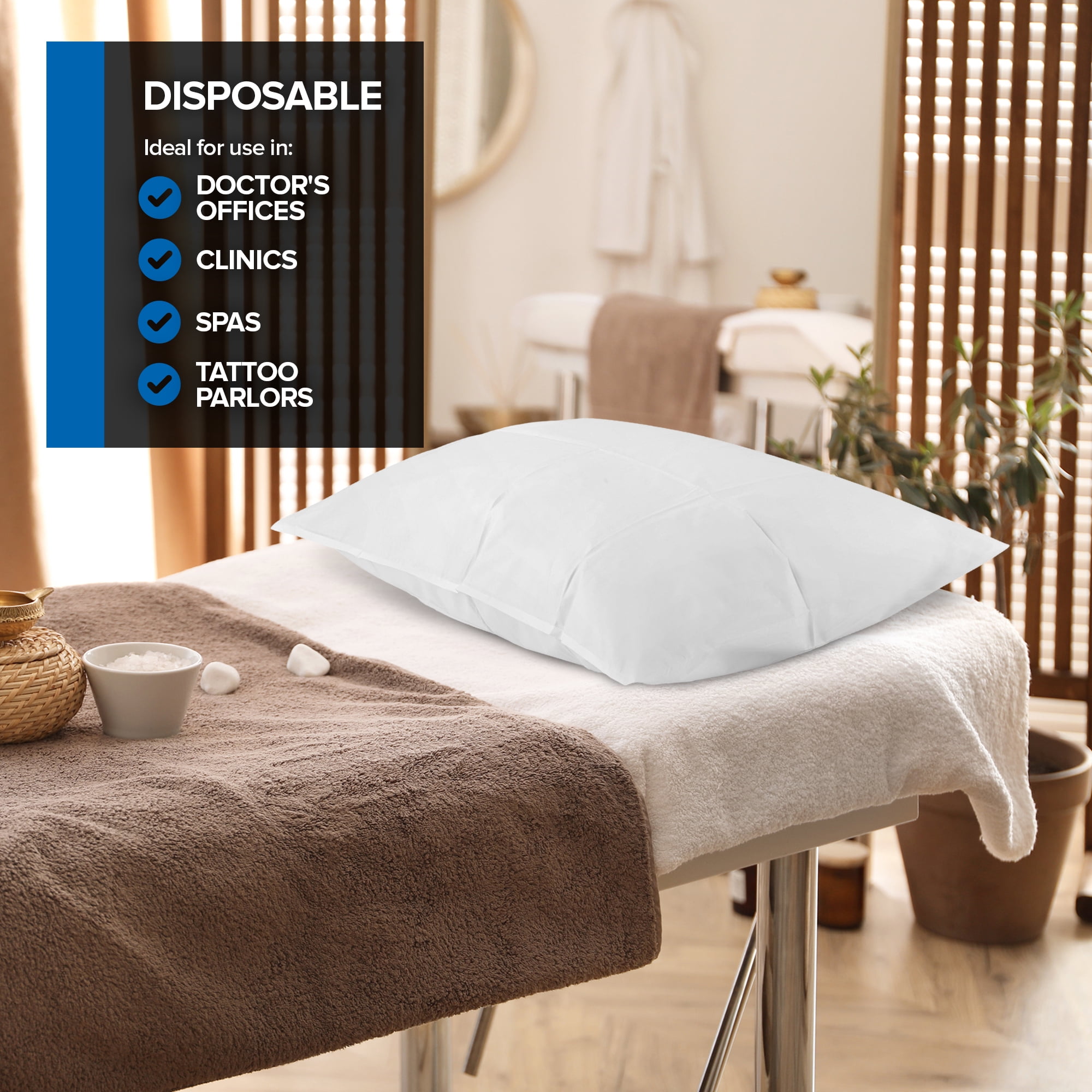 Stock Your Home (100 Count) Disposable Pillow Case Covers, Tissue/ Poly 21" x 30" Standard Size, Single-Use Pillowcases with Moisture Barrier in White