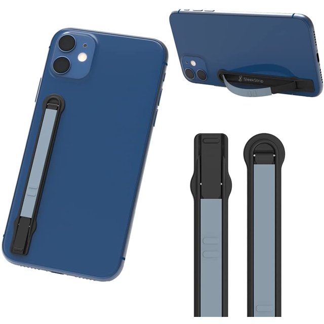 IBAOLEA Stand & Grip - Support de Sangle de Téléphone Ultra Mince pour Main avec Support à 2 Angles, Design Moderne avec Adhésif à Forte Tenue (Base Noire Mate x Bande Bleue Pierre) Base Noire Mate x Bande Bleue Pierre