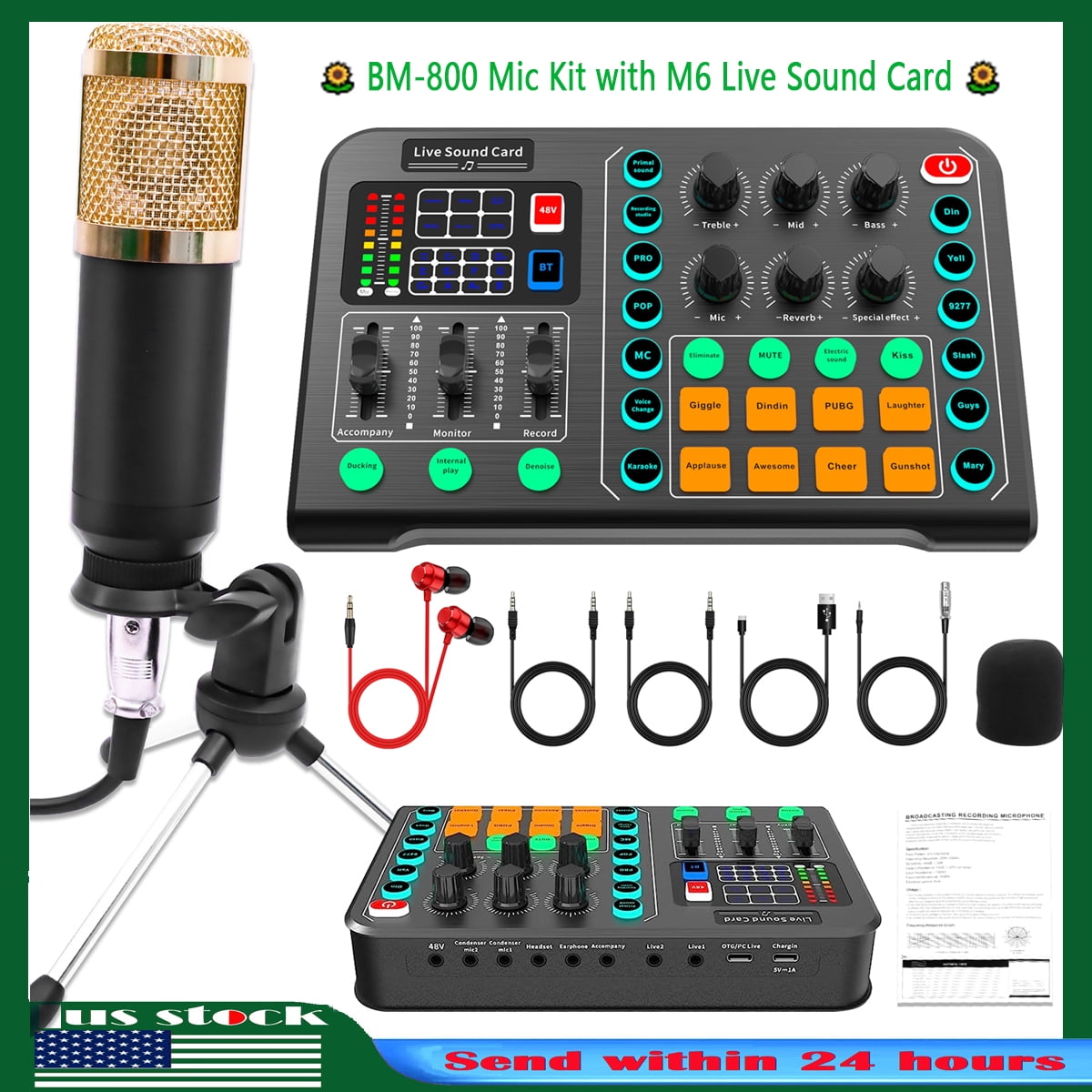 BM-800 Podcast Microphone Bundle with Tripod Stand, Podcast Equipment Bundle with M6 Live Sound Card, Studio equipment for Streaming Broadcast,Gaming,Recording,Singing,Tiktok,YouTube