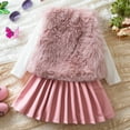 thumbnail image 4 of AUNVITO Stylish & Comfortable Girls 2-12Y 3-Piece Set Fleece Vest with Bow PU Leather Pleated Skirt Long Sleeve Round Neck Outfit, 4 of 9