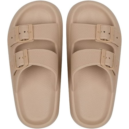 

CoCopeaunt Double Buckle Sandals Thick Sole Adjustable Buckles Cloud Slides Slippers For Women Man