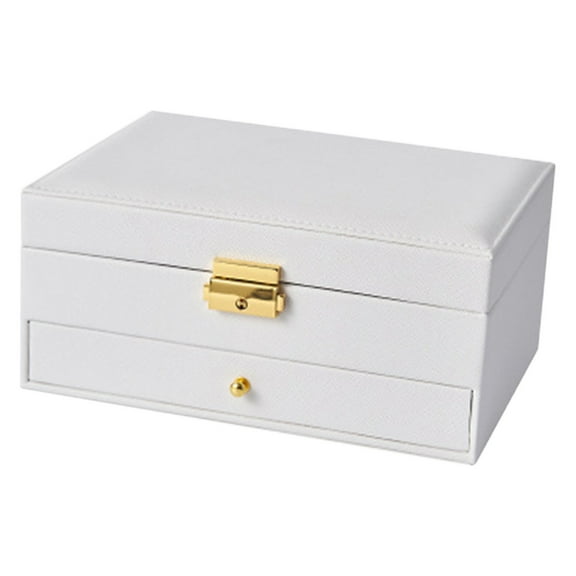 Wovilon Jewelry Box With Lock And Mirror Jewelry Organizer Storage Case With 2 Display For Earrings Bracelets Rings Watches