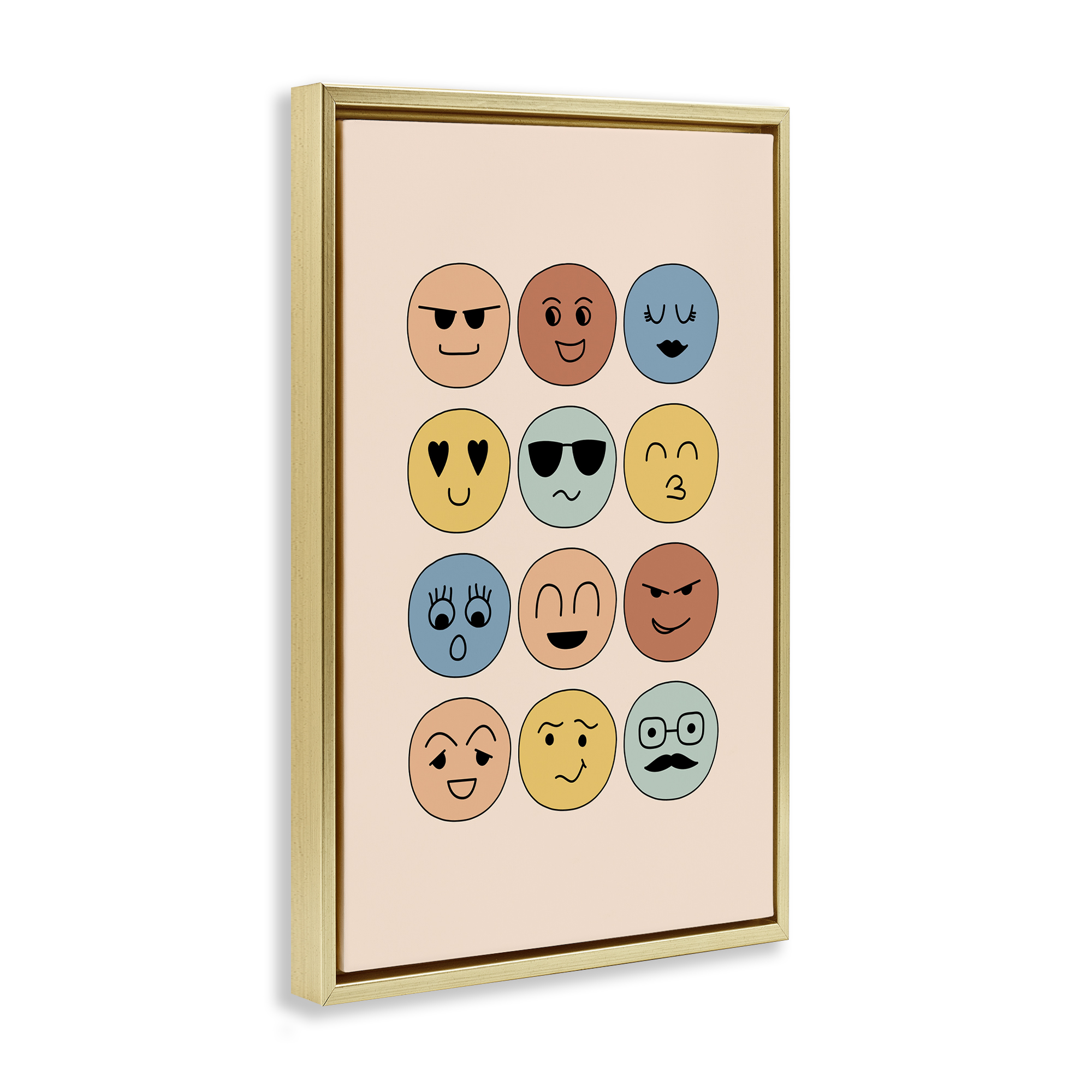 Stupell Industries Various Expression Smileys Novelty Painting Gold Floater Framed Art Print Wall Art, 21 x 31