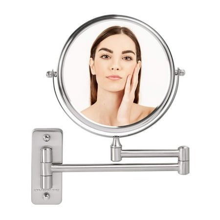OVENTE 7" Wall Mount Round Makeup Mirror, 1X & 10X Magnifier, Nickel Brushed MNLFW70BR1X10X