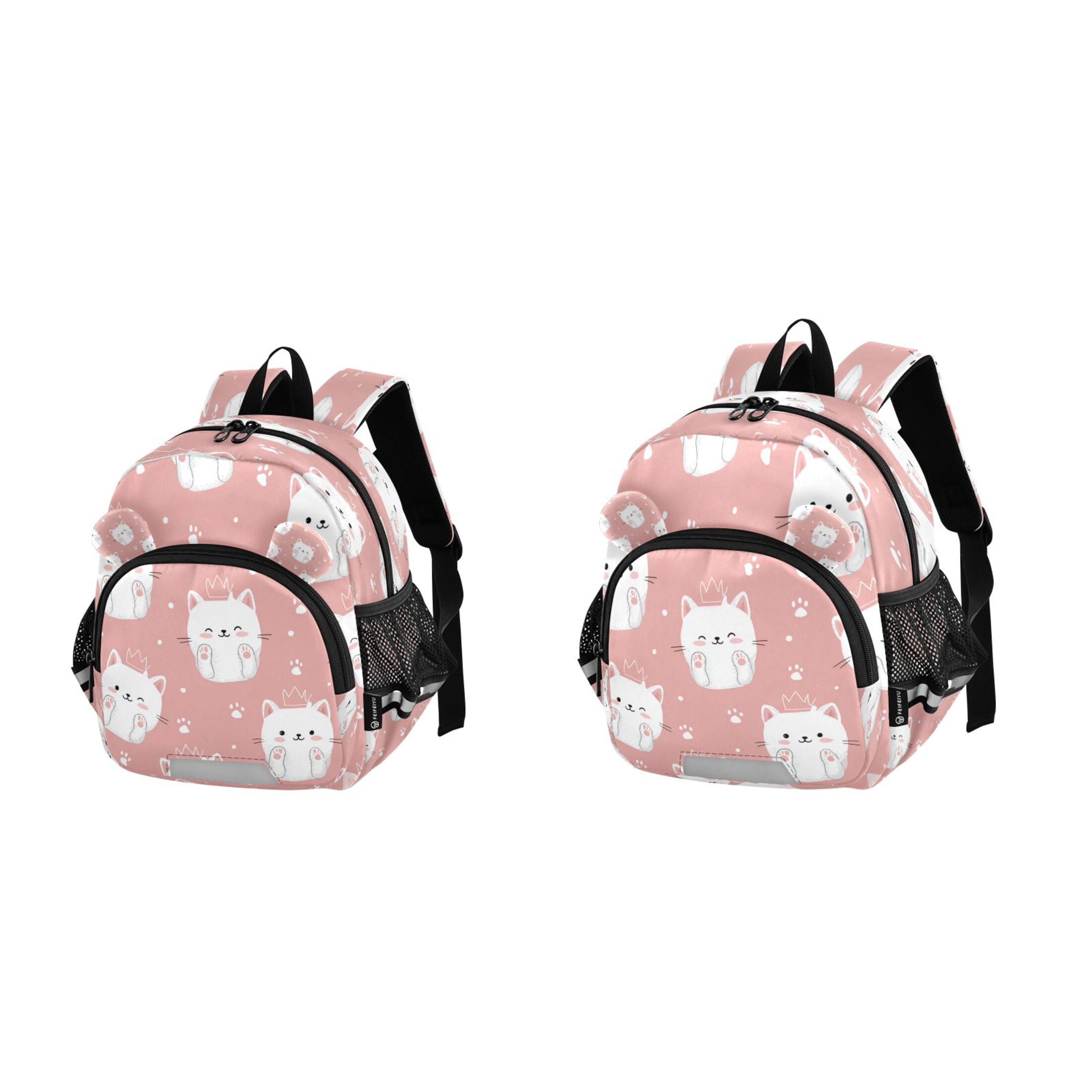 RMDQTR Adorable Ear-Print Backpack with Reflective Strip and Anti-Lost Leash Adjustable Shoulder Straps Mini Travel Backpack Kawaii White Cats