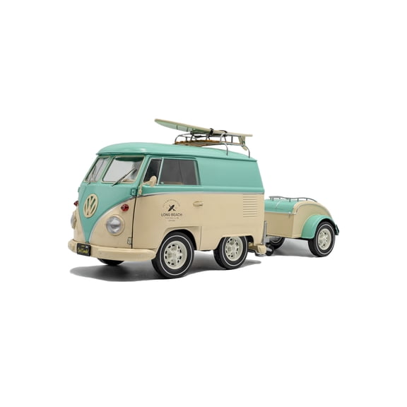 Solido Kool Combi 2024  Retro Mini Bus Roof Rack with Surfboard, Two-Tone Paint, V-Front, Diecast Model, Mint Green/White, 1:18