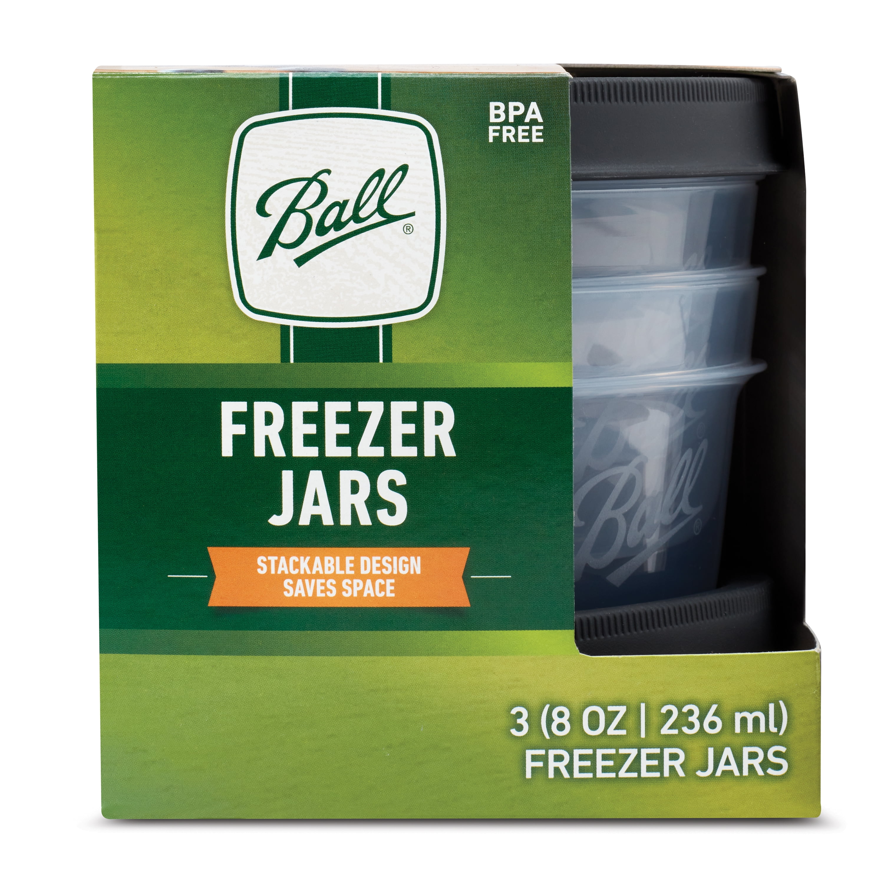 Ball, Freezer Jars, Plastic, Grey, 8 oz, 3 Count
