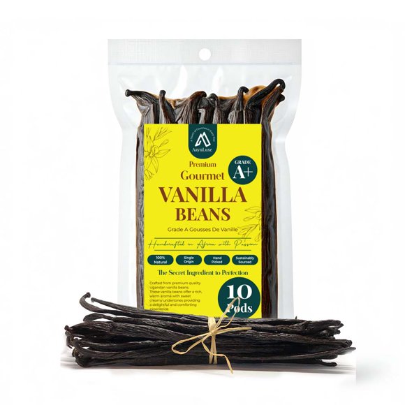 10 Gousses de Vanille Entières Aayuluxe de Qualité a pour Faire de l'Extrait, la Pâtisserie et les Desserts. Extrait de Vanille Pure Fait Maison pour la Pâtisserie, 5-8 Pouces