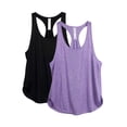 thumbnail image 1 of icyzone Camisetas sin mangas de entrenamiento para mujer – Camisetas atléticas de yoga con espalda cruzada para correr, ajuste holgado (L negro/lavanda), 1 of 5