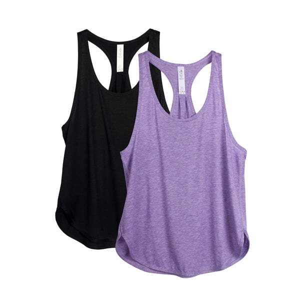 icyzone Camisetas sin mangas de entrenamiento para mujer – Camisetas atléticas de yoga con espalda cruzada para correr, ajuste holgado (XL negro/lavanda)
