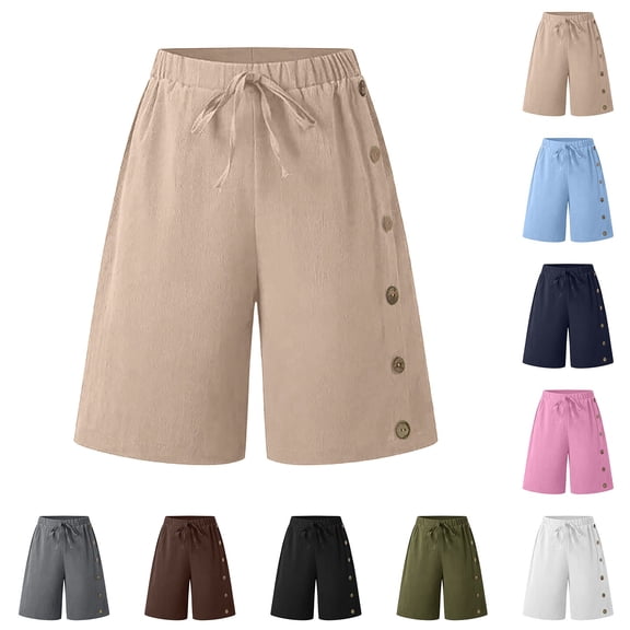 SOFTCCLO Shorts for Women Plus Size Summer Beach Button Shorts Solid 5 Inch Casual Womens Shorts Army Green L