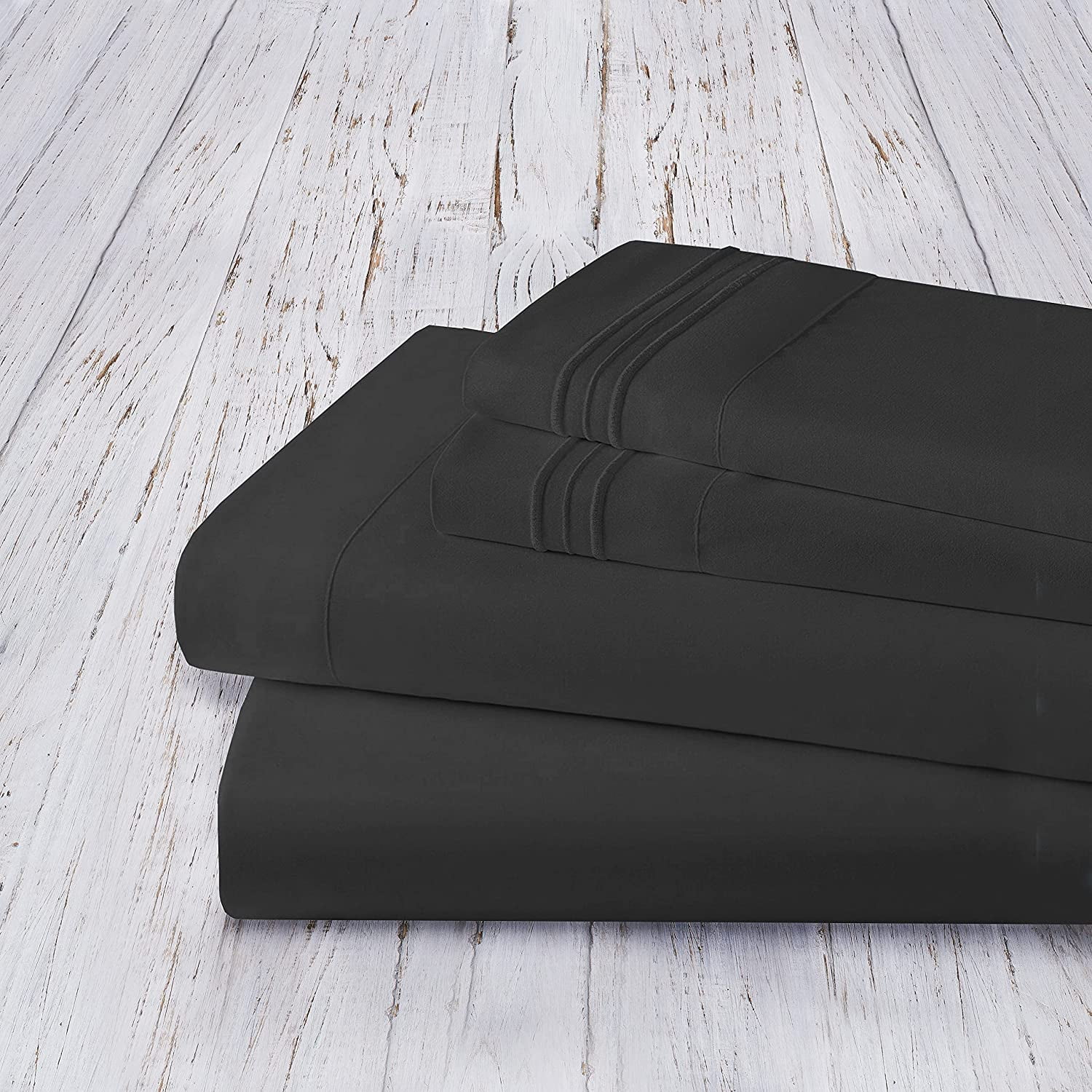 Bed Sheet Set - Brushed Microfiber Bedding - Bedding Sheets & Pillowcases - Deep Pockets - Easy Fit - Breathable & Cooling Sheets, Queen, Black