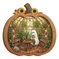 thumbnail image 2 of SMKE Pumpkin Greenhouse Wooden Halloween Table Decor 7.87 Inch with Gardening Scene Print, Wall Hanging Plaque for Fall Thanksgiving Home Shelf Ornament, 2 of 7
