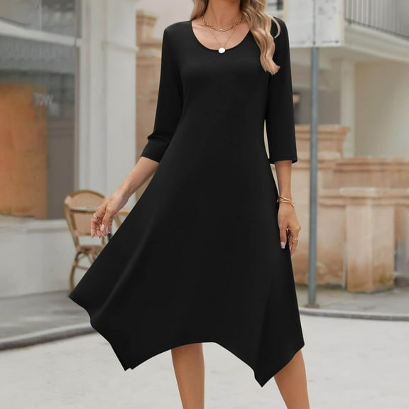 Ailaofu Women 3/4 Sleeve Dress Casual Dresses with Pockets 2025 Fall A Line Dress Elegant Formal Modest Dresses
