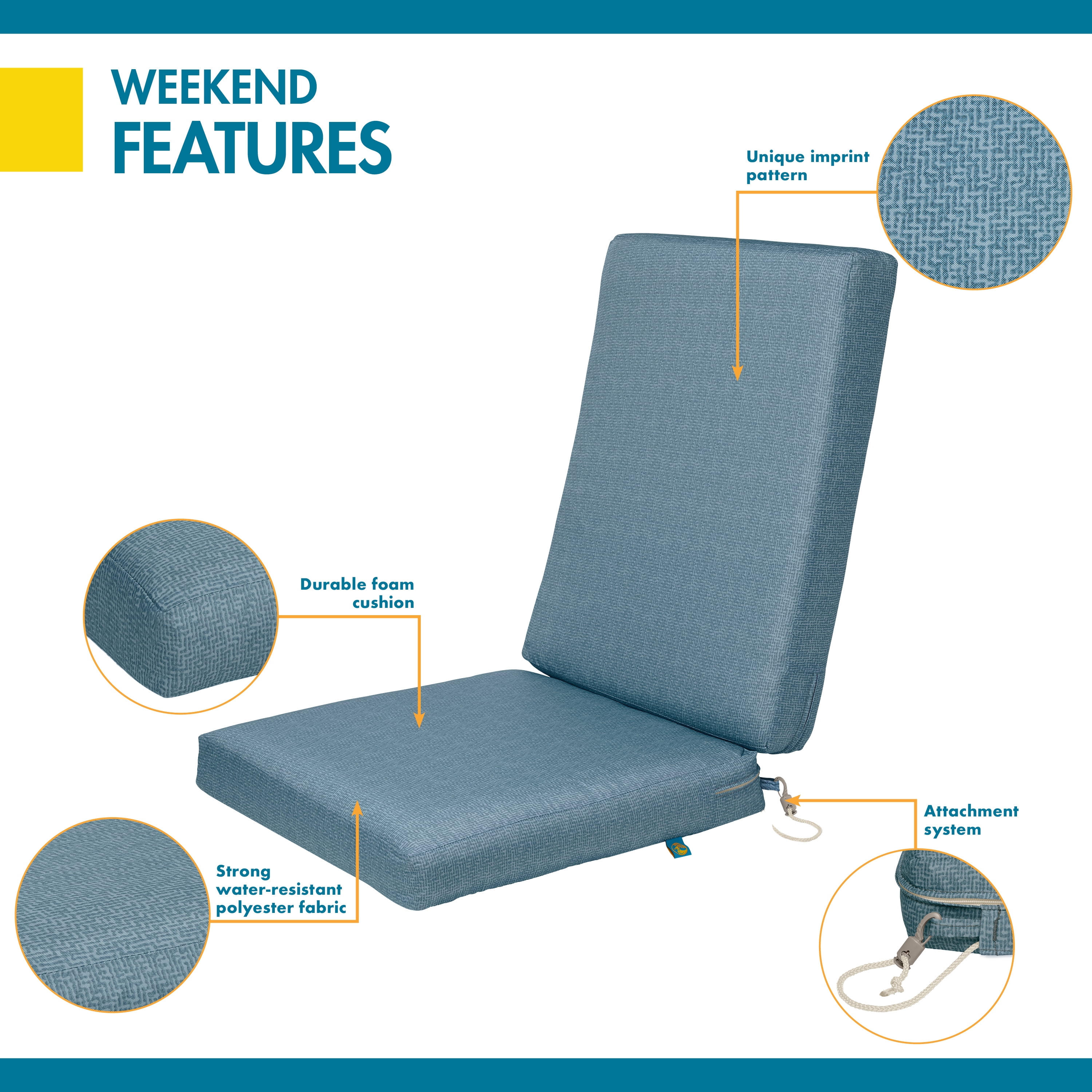Duck Covers Weekend Water-Resistant Outdoor Dining Chair Cushions, 44 x 20 x 3 inch, Blue Shadow
