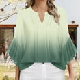 thumbnail image 2 of aidice Shirts for Women Casual Ruffle 3/4 Sleeve Notched V Neck Ruched Loose Gradient Color Tee Shirts, 2 of 5